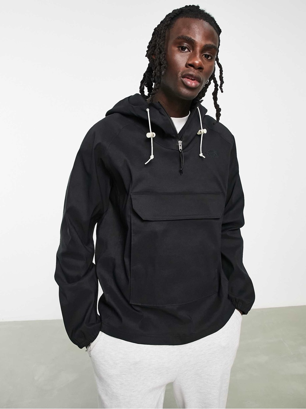 Men's Black Pullover Hooded Anorak Jacket